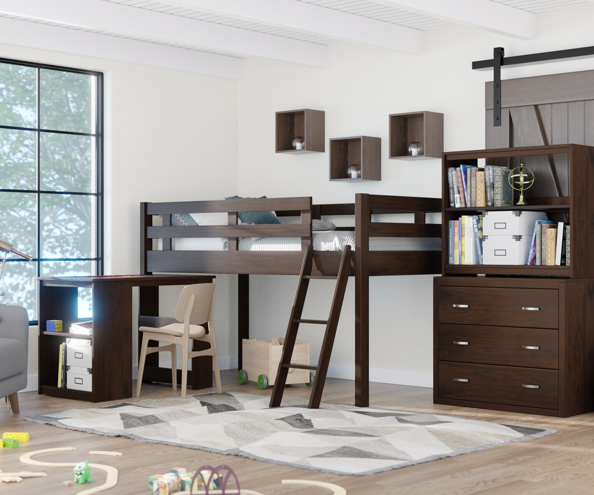 American-made children's furniture in a warmly styled room.